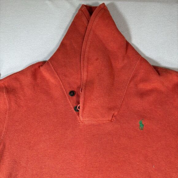 Polo Ralph Lauren Mens L Orange Cowl Neck Shawl Collar Sweater Sweatshirt Pony - Picture 7 of 9